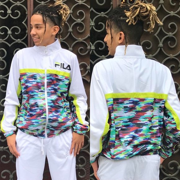 Men's Fila White Multicolor Abstract Draw Track Jacket